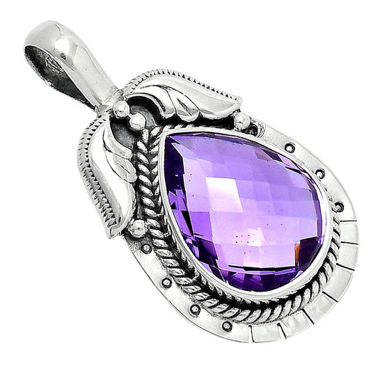 Premium Quality Amethyst Checker Briolette - Brazil Pendant P-1568 11-EP10010