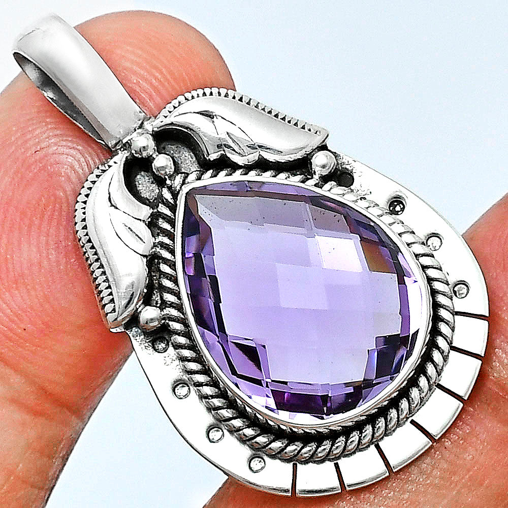 Premium Quality Amethyst Checker Briolette - Brazil Pendant P-1568 11-EP10011