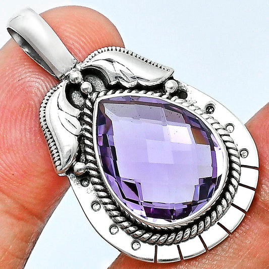 Premium Quality Amethyst Checker Briolette - Brazil Pendant P-1568 11-EP10011