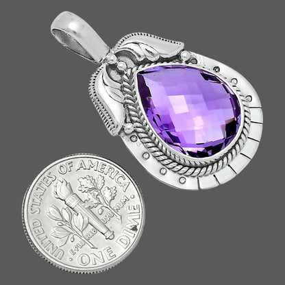 Premium Quality Amethyst Checker Briolette - Brazil Pendant P-1568 11-EP10011