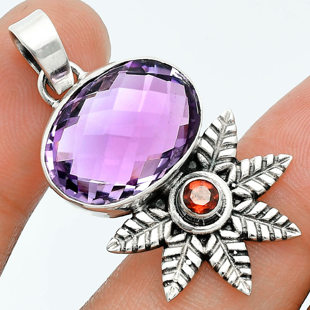 Premium Quality Amethyst Checker Briolette & Garnet Pendant P-1425 11-EP10012