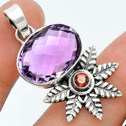 Premium Quality Amethyst Checker Briolette & Garnet Pendant P-1425 11-EP10012