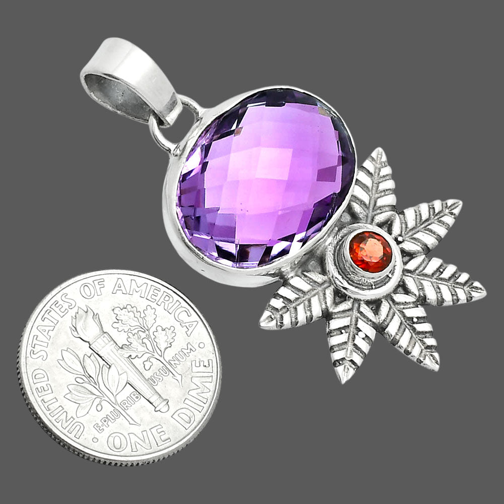 Premium Quality Amethyst Checker Briolette & Garnet Pendant P-1425 11-EP10012