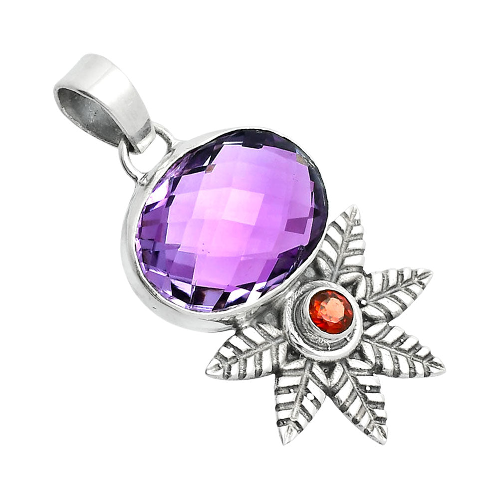 Premium Quality Amethyst Checker Briolette & Garnet Pendant P-1425 11-EP10012