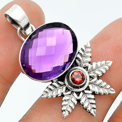 Premium Quality Amethyst Checker Briolette & Garnet Pendant P-1425 11-EP10013