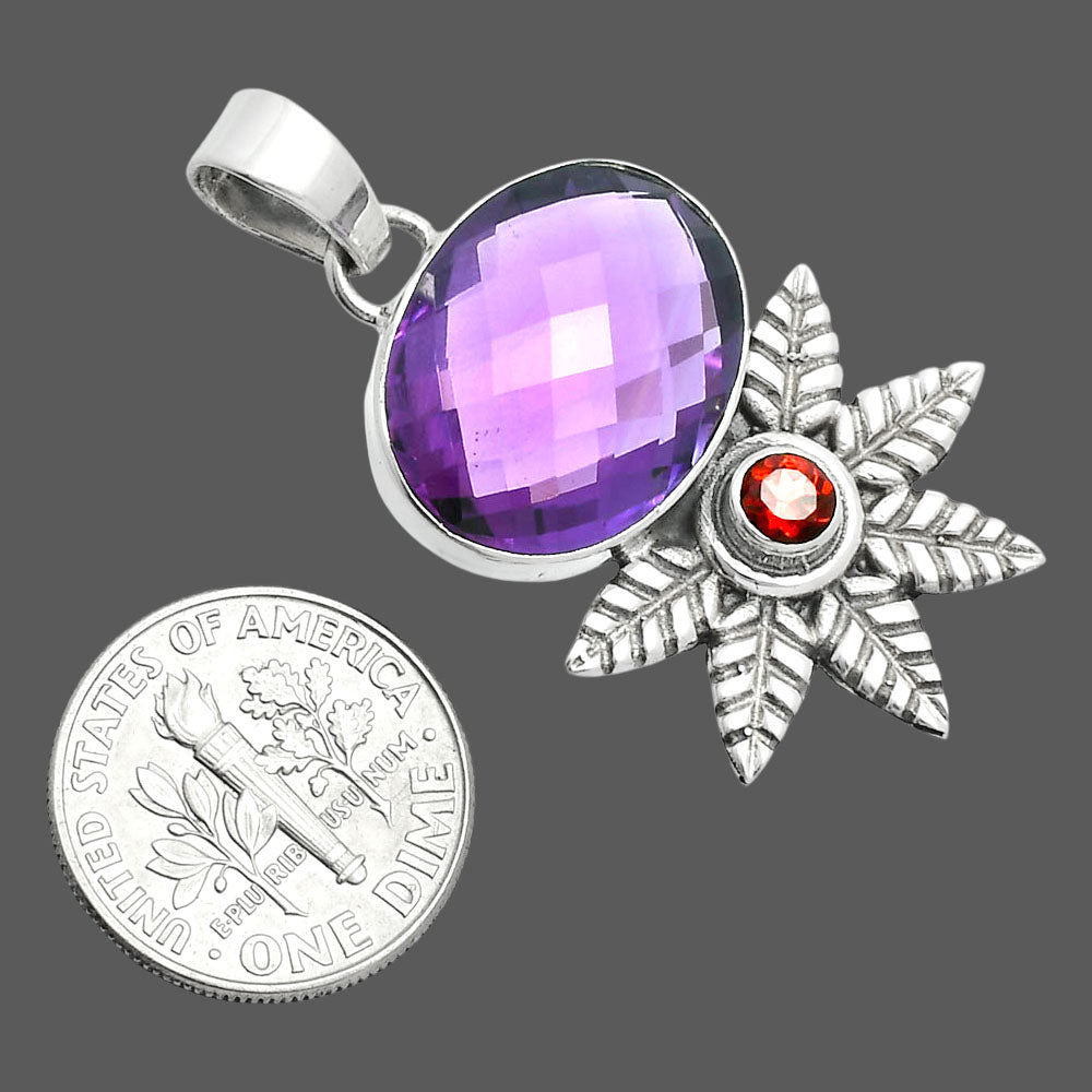 Premium Quality Amethyst Checker Briolette & Garnet Pendant P-1425 11-EP10013