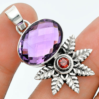 Premium Quality Amethyst Checker Briolette & Garnet Pendant P-1425 11-EP10014