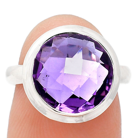 Premium Quality Amethyst Checker Briolette - Brazil Ring size-7 R-1007 11-ER10001