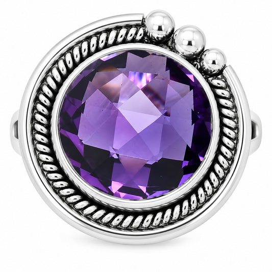 Premium Quality African Amethyst Checker Briolette Ring size-8 R-1148 11-ER10004
