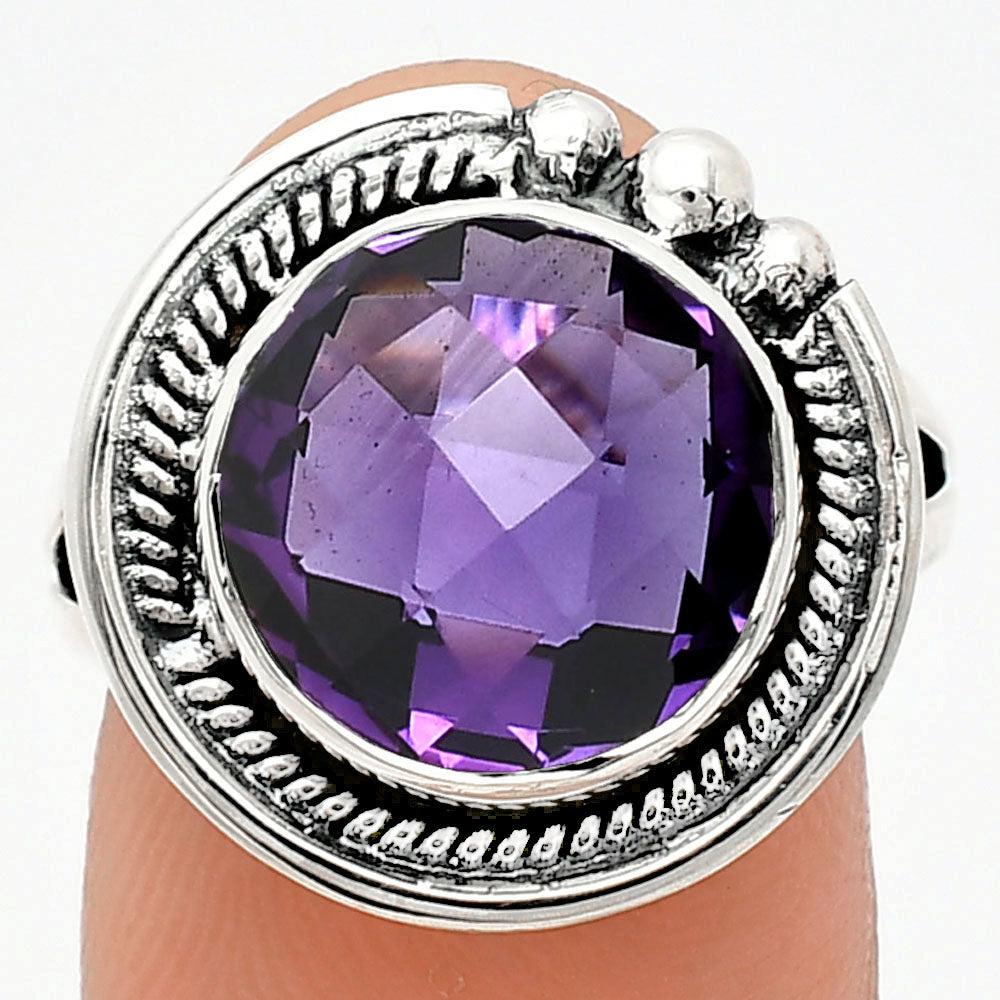 Premium Quality African Amethyst Checker Briolette Ring size-8 R-1148 11-ER10004
