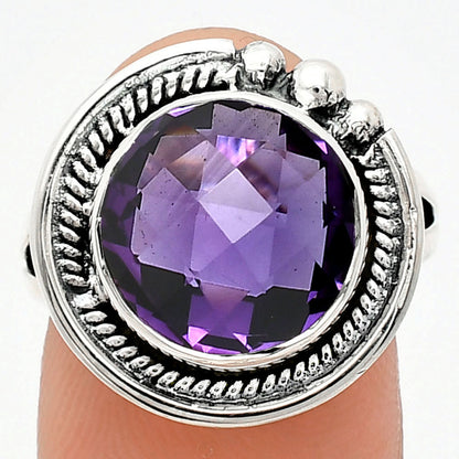 Premium Quality African Amethyst Checker Briolette Ring size-8 R-1148 11-ER10004