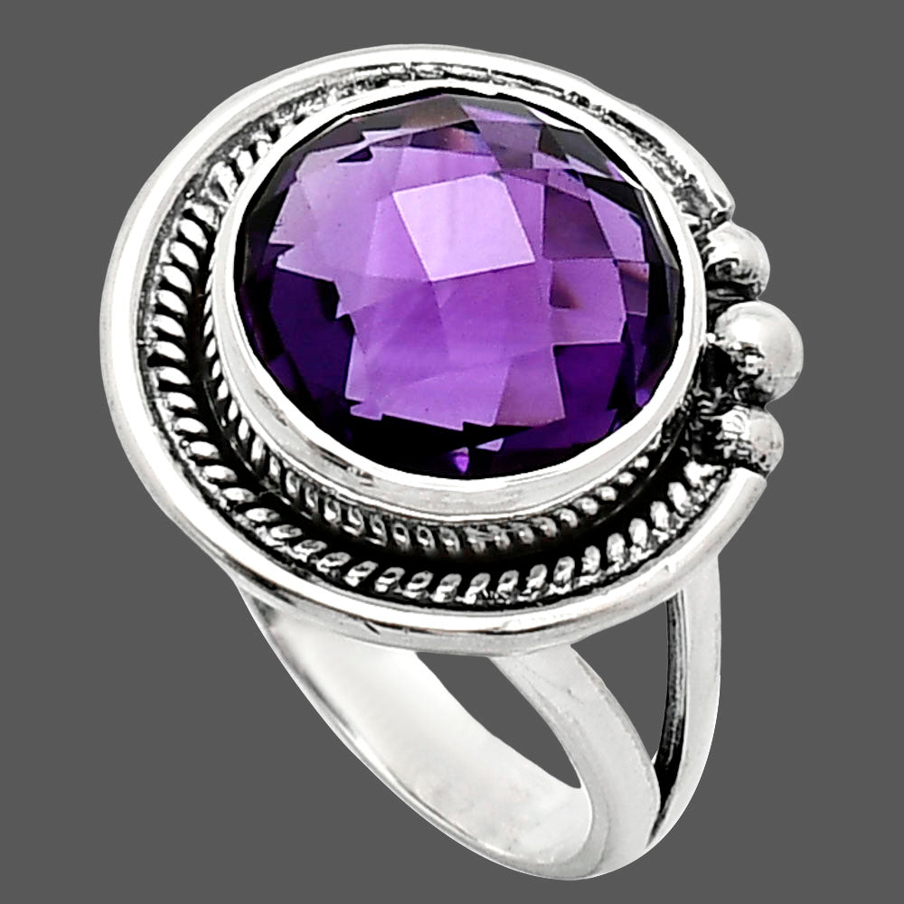 Premium Quality African Amethyst Checker Briolette Ring size-8 R-1148 11-ER10004