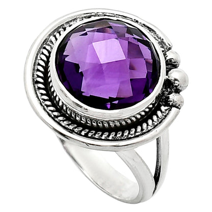 Premium Quality African Amethyst Checker Briolette Ring size-8 R-1148 11-ER10004