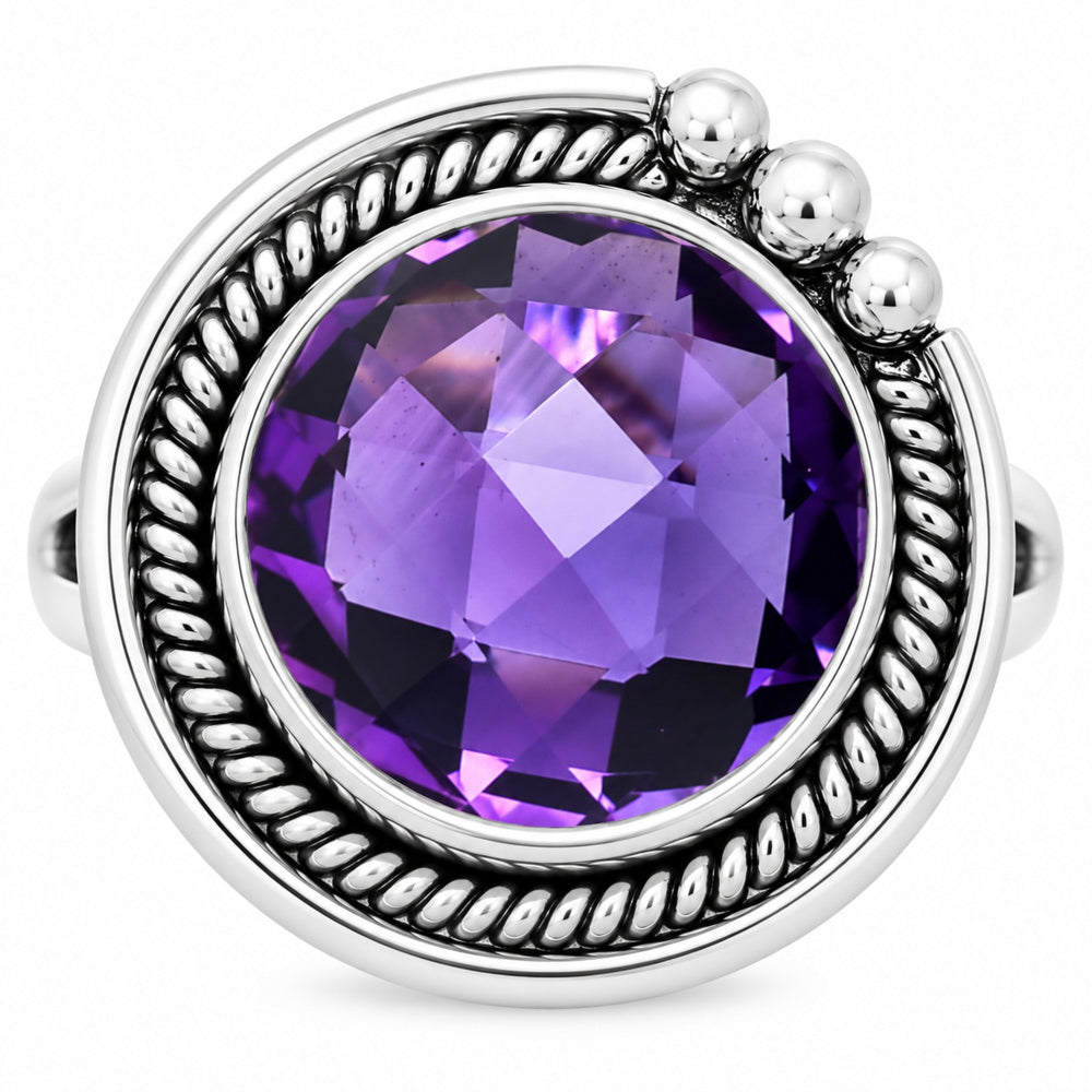Premium Quality African Amethyst Checker Briolette Ring size-6 R-1148 11-ER10005