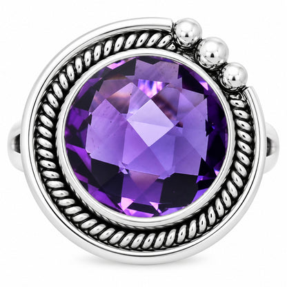 Premium Quality African Amethyst Checker Briolette Ring size-6 R-1148 11-ER10005