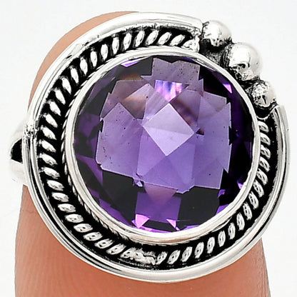 Premium Quality African Amethyst Checker Briolette Ring size-6 R-1148 11-ER10005
