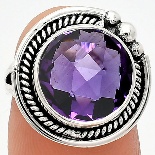 Premium Quality African Amethyst Checker Briolette Ring size-6 R-1148 11-ER10005