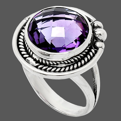 Premium Quality African Amethyst Checker Briolette Ring size-6 R-1148 11-ER10005