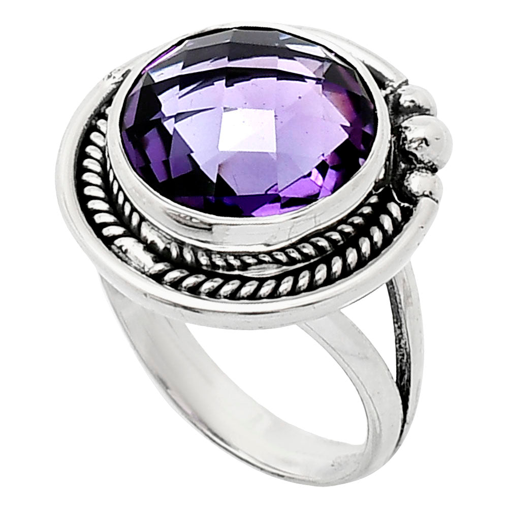 Premium Quality African Amethyst Checker Briolette Ring size-6 R-1148 11-ER10005