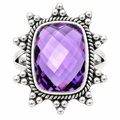 Premium Quality Amethyst Checker Briolette - Brazil Ring size-9 R-1234 11-ER10008