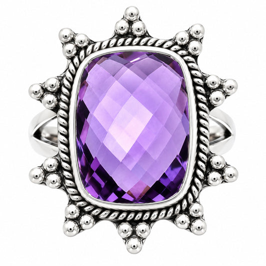 Premium Quality Amethyst Checker Briolette - Brazil Ring size-9 R-1234 11-ER10008