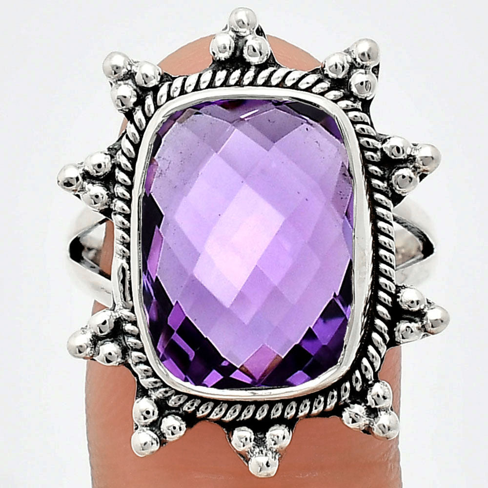 Premium Quality Amethyst Checker Briolette - Brazil Ring size-9 R-1234 11-ER10008