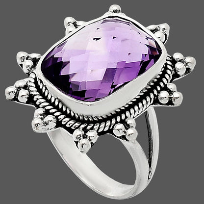 Premium Quality Amethyst Checker Briolette - Brazil Ring size-9 R-1234 11-ER10008