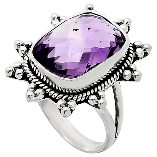 Premium Quality Amethyst Checker Briolette - Brazil Ring size-9 R-1234 11-ER10008