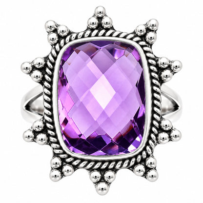 Premium Quality Amethyst Checker Briolette - Brazil Ring size-10 R-1234 11-ER10009