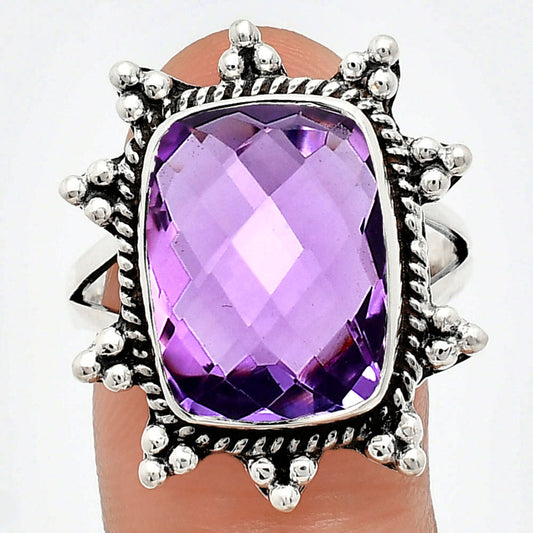 Premium Quality Amethyst Checker Briolette - Brazil Ring size-10 R-1234 11-ER10009