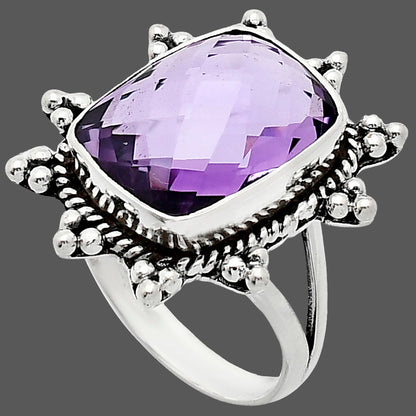 Premium Quality Amethyst Checker Briolette - Brazil Ring size-10 R-1234 11-ER10009