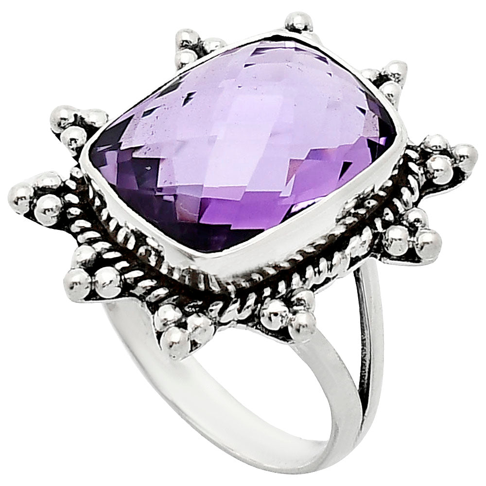 Premium Quality Amethyst Checker Briolette - Brazil Ring size-10 R-1234 11-ER10009