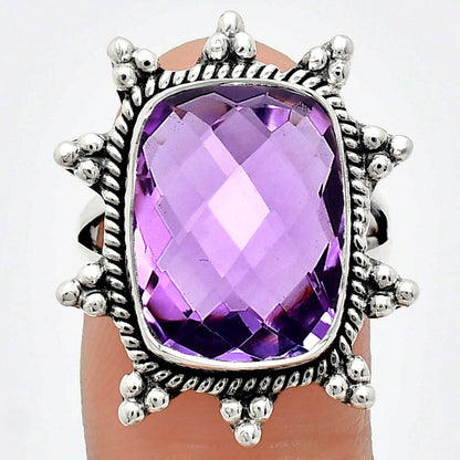Premium Quality Amethyst Checker Briolette - Brazil Ring size-7 R-1234 11-ER10010
