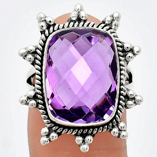 Premium Quality Amethyst Checker Briolette - Brazil Ring size-7 R-1234 11-ER10010