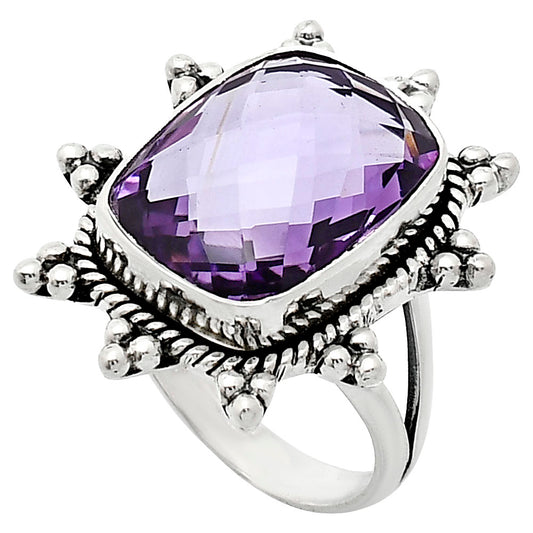 Premium Quality Amethyst Checker Briolette - Brazil Ring size-7 R-1234 11-ER10010