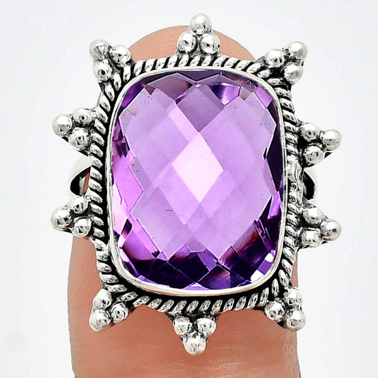Premium Quality Amethyst Checker Briolette - Brazil Ring size-7 R-1234 11-ER10011