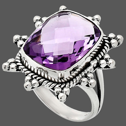 Premium Quality Amethyst Checker Briolette - Brazil Ring size-7 R-1234 11-ER10011