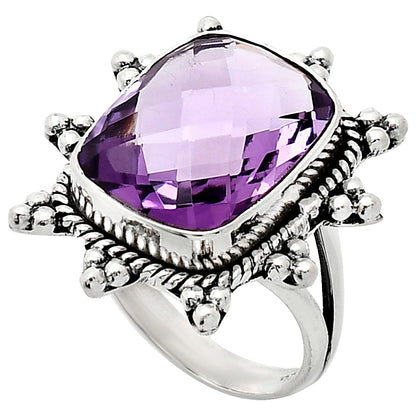 Premium Quality Amethyst Checker Briolette - Brazil Ring size-7 R-1234 11-ER10011