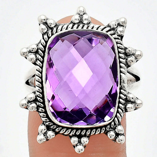 Premium Quality Amethyst Checker Briolette - Brazil Ring size-9 R-1234 11-ER10012