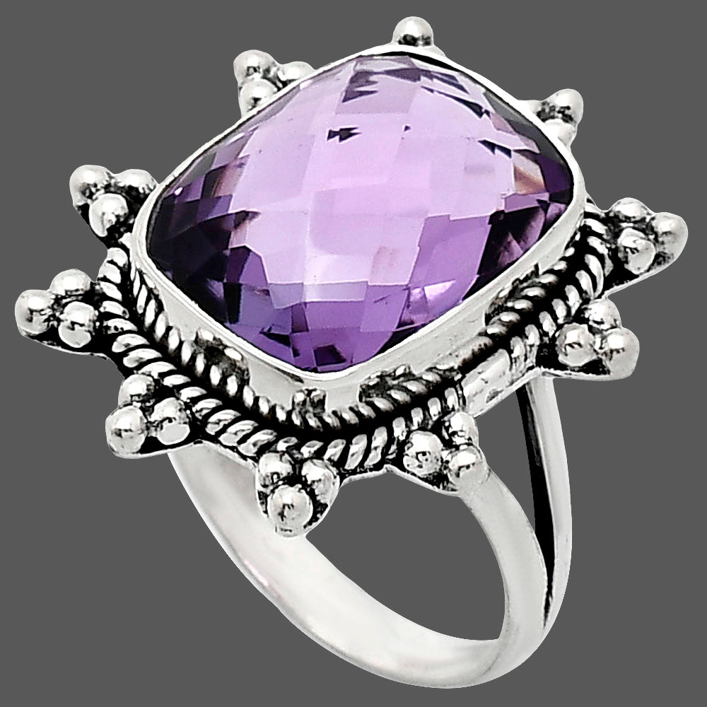 Premium Quality Amethyst Checker Briolette - Brazil Ring size-9 R-1234 11-ER10012