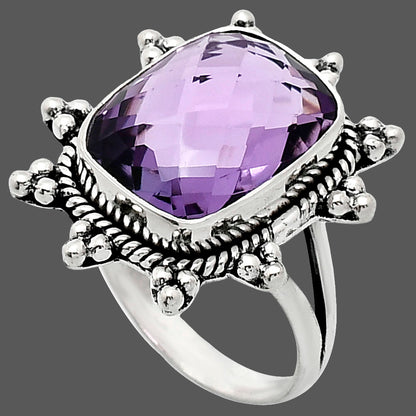 Premium Quality Amethyst Checker Briolette - Brazil Ring size-9 R-1234 11-ER10012