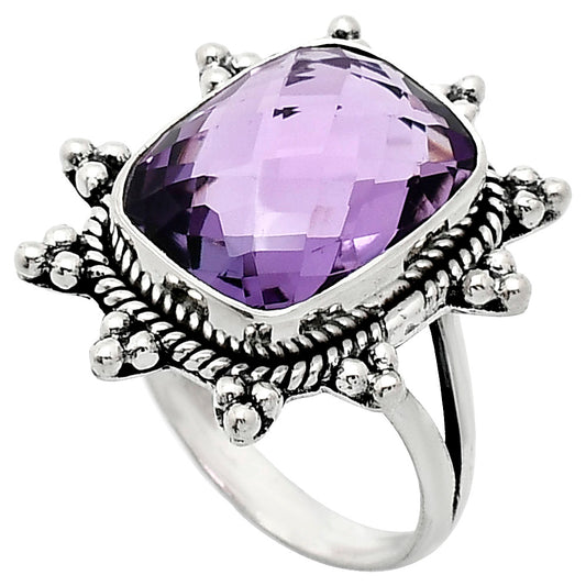 Premium Quality Amethyst Checker Briolette - Brazil Ring size-9 R-1234 11-ER10012