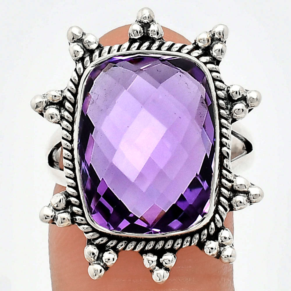 Premium Quality Amethyst Checker Briolette - Brazil Ring size-8 R-1234 11-ER10013