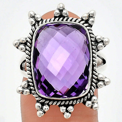 Premium Quality Amethyst Checker Briolette - Brazil Ring size-8 R-1234 11-ER10013