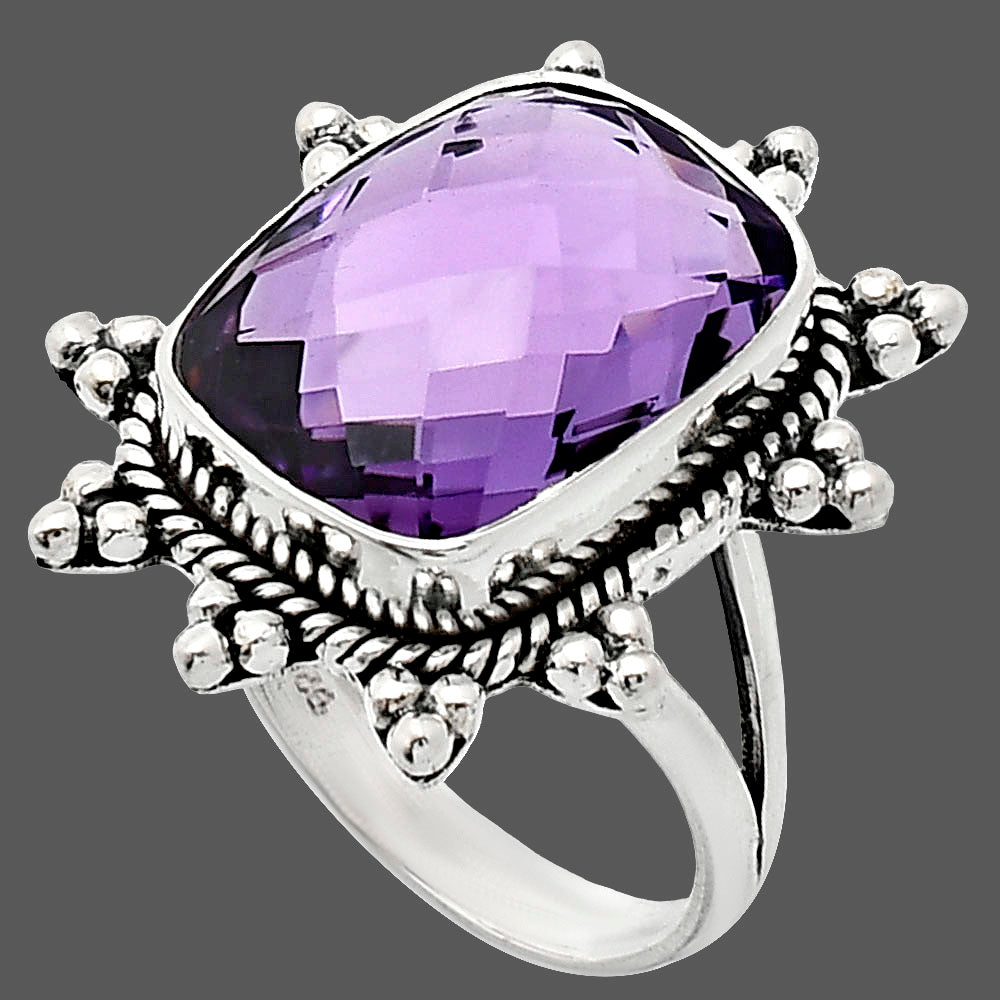 Premium Quality Amethyst Checker Briolette - Brazil Ring size-8 R-1234 11-ER10013