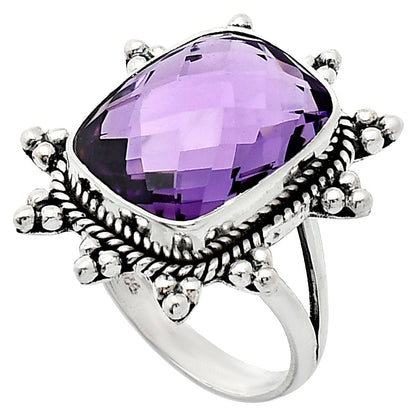 Premium Quality Amethyst Checker Briolette - Brazil Ring size-8 R-1234 11-ER10013
