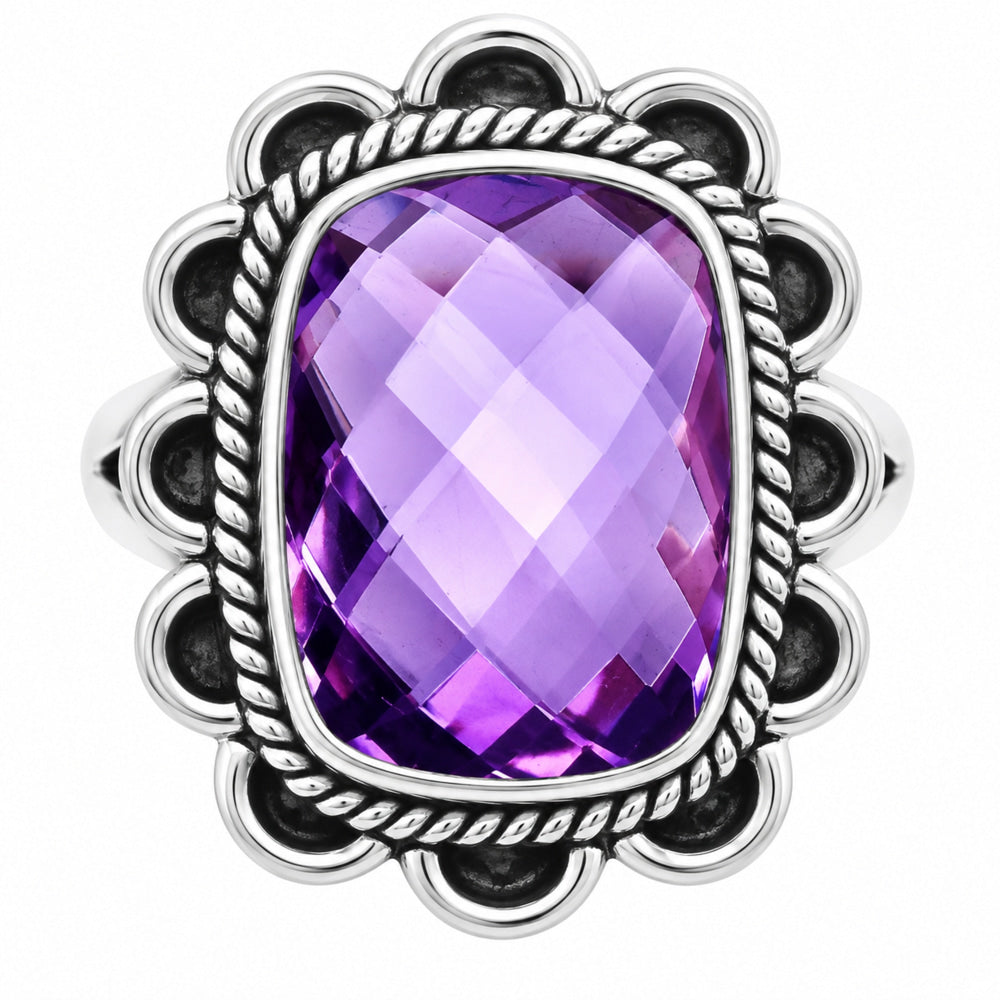 Premium Quality Amethyst Checker Briolette - Brazil Ring size-9 R-1221 11-ER10058