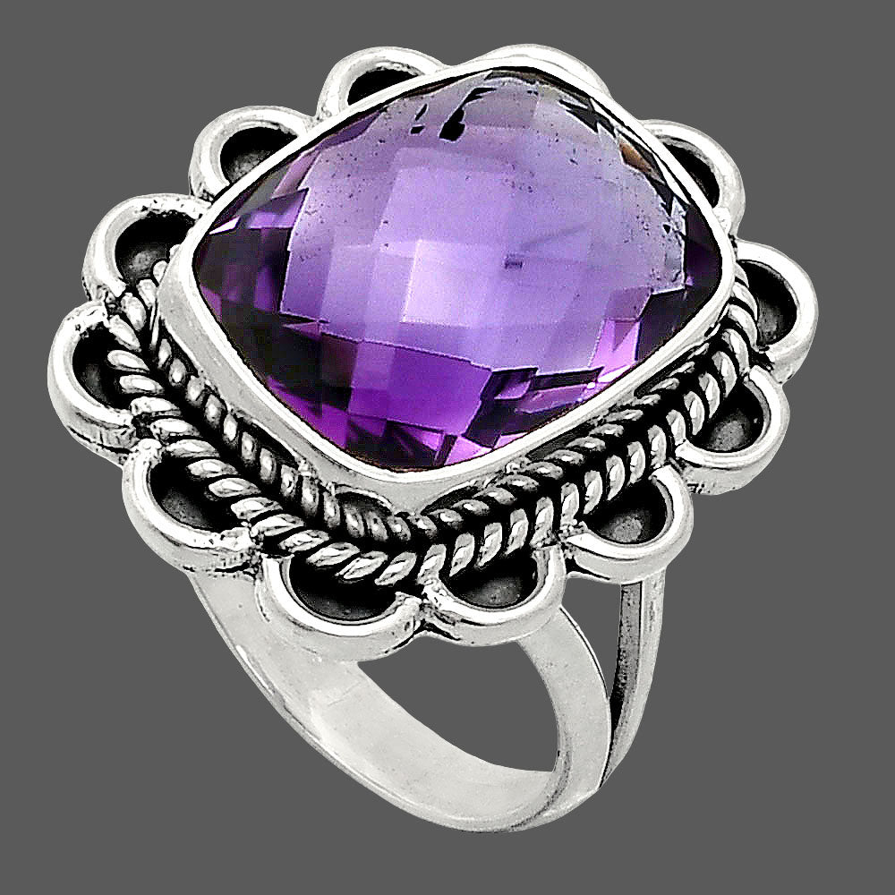 Premium Quality Amethyst Checker Briolette - Brazil Ring size-9 R-1221 11-ER10058
