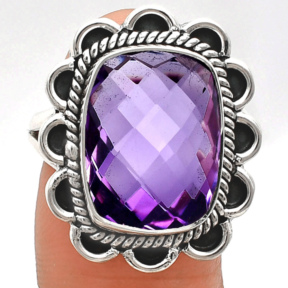 Premium Quality Amethyst Checker Briolette - Brazil Ring size-10 R-1221 11-ER10059
