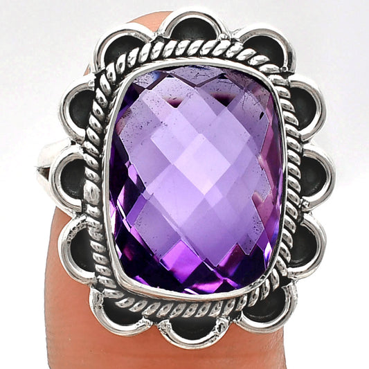 Premium Quality Amethyst Checker Briolette - Brazil Ring size-10 R-1221 11-ER10059